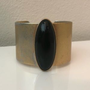 Madewell Black Stone antiqued Gold tone Cuff Bracelet like new.
